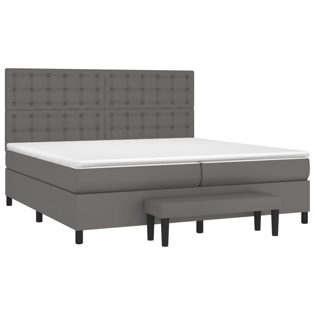 vidaXL Κρεβάτι Boxspring με Στρώμα Γκρι 200x200 εκ. Συνθετικό Δέρμα