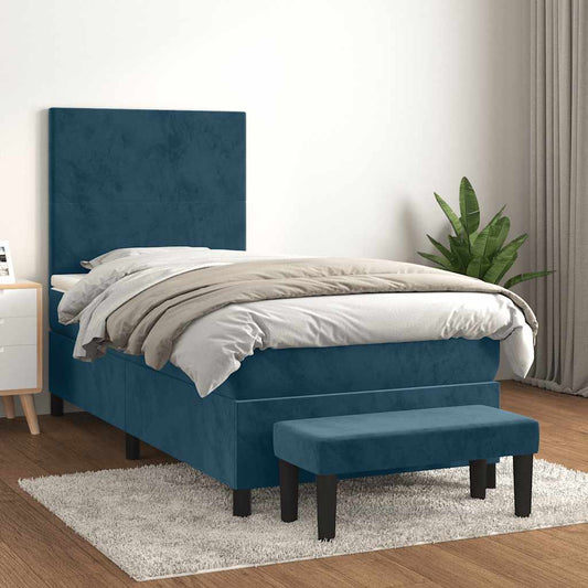 vidaXL Κρεβάτι Boxspring με Στρώμα Σκούρο Μπλε 80 x 200 εκ. Βελούδινο