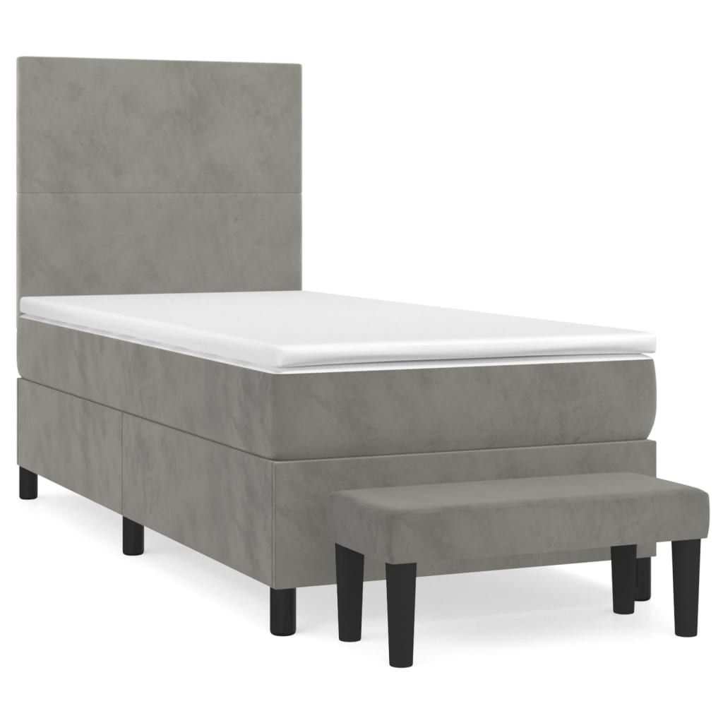 vidaXL Κρεβάτι Boxspring με Στρώμα Ανοιχτό Γκρι 90x190 εκ. Βελούδινο