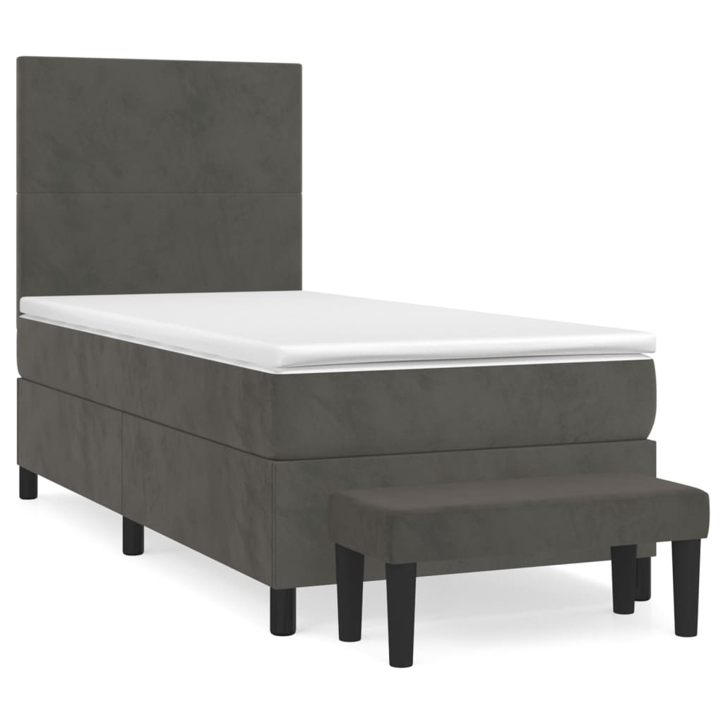 vidaXL Κρεβάτι Boxspring με Στρώμα Σκούρο Γκρι 90x190 εκ. Βελούδινο