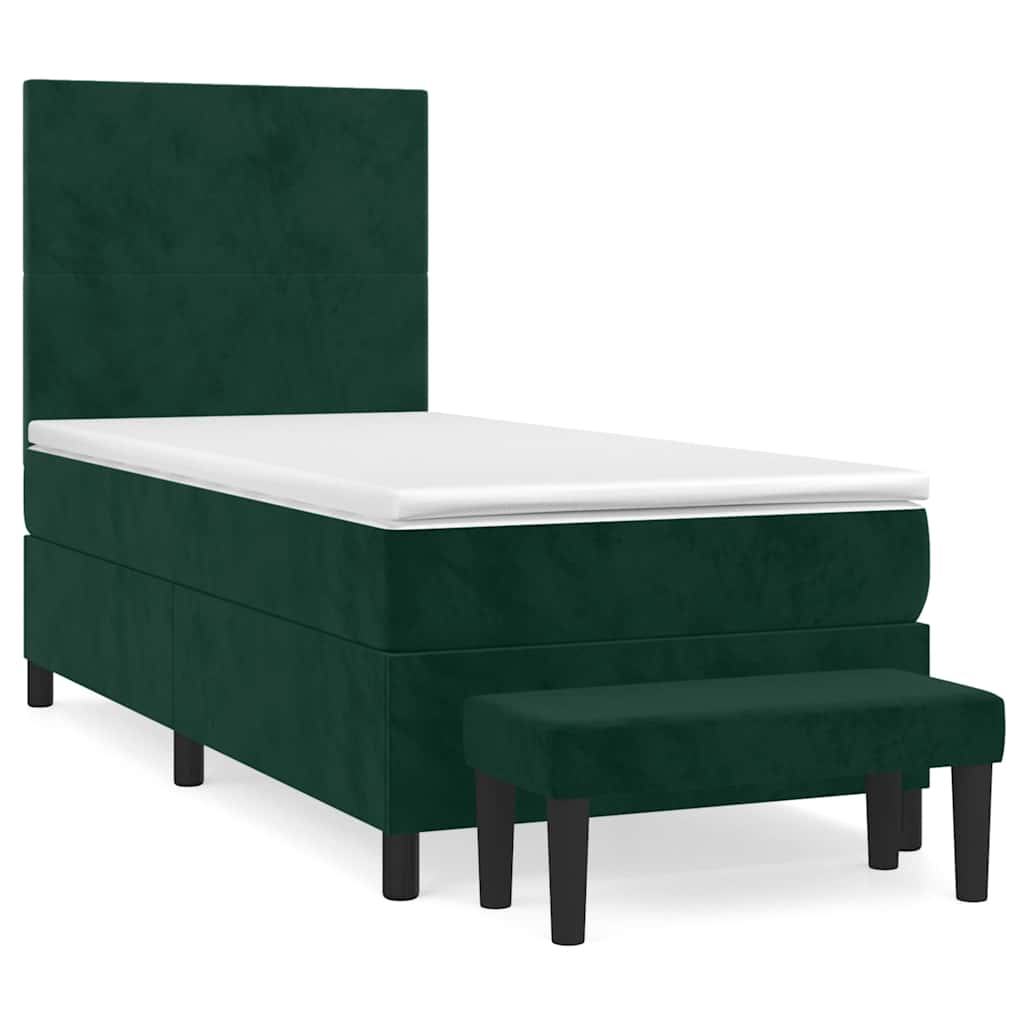 vidaXL Κρεβάτι Boxspring με Στρώμα Σκούρο Πράσινο 90x200 εκ. Βελούδινο