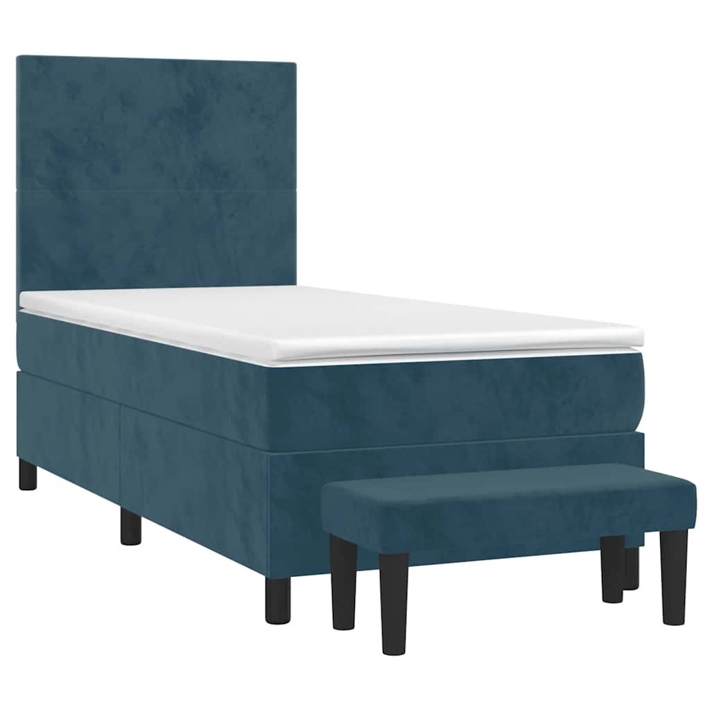 vidaXL Κρεβάτι Boxspring με Στρώμα Σκούρο Μπλε 100x200 εκ. Βελούδινο