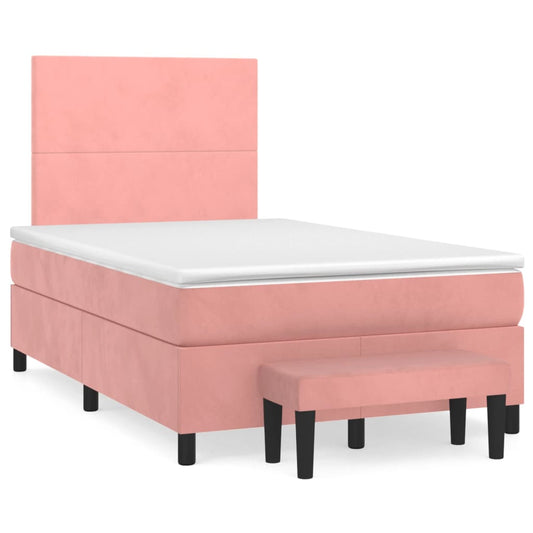 vidaXL Κρεβάτι Boxspring με Στρώμα Ροζ 120x200 εκ. Βελούδινο