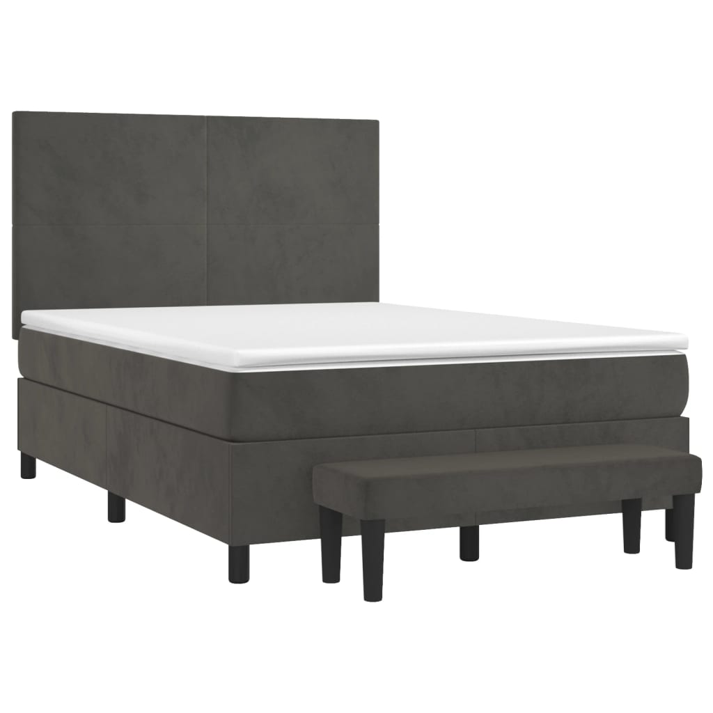 vidaXL Κρεβάτι Boxspring με Στρώμα Σκούρο Γκρι 140x190 εκ. Βελούδινο