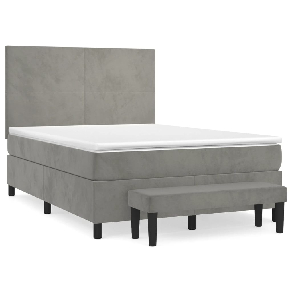 vidaXL Κρεβάτι Boxspring με Στρώμα Ανοιχτό Γκρι 140x200 εκ. Βελούδινο