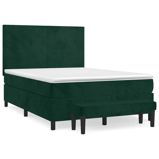 vidaXL Κρεβάτι Boxspring με Στρώμα Σκούρο Πράσινο 140x200εκ. Βελούδινο