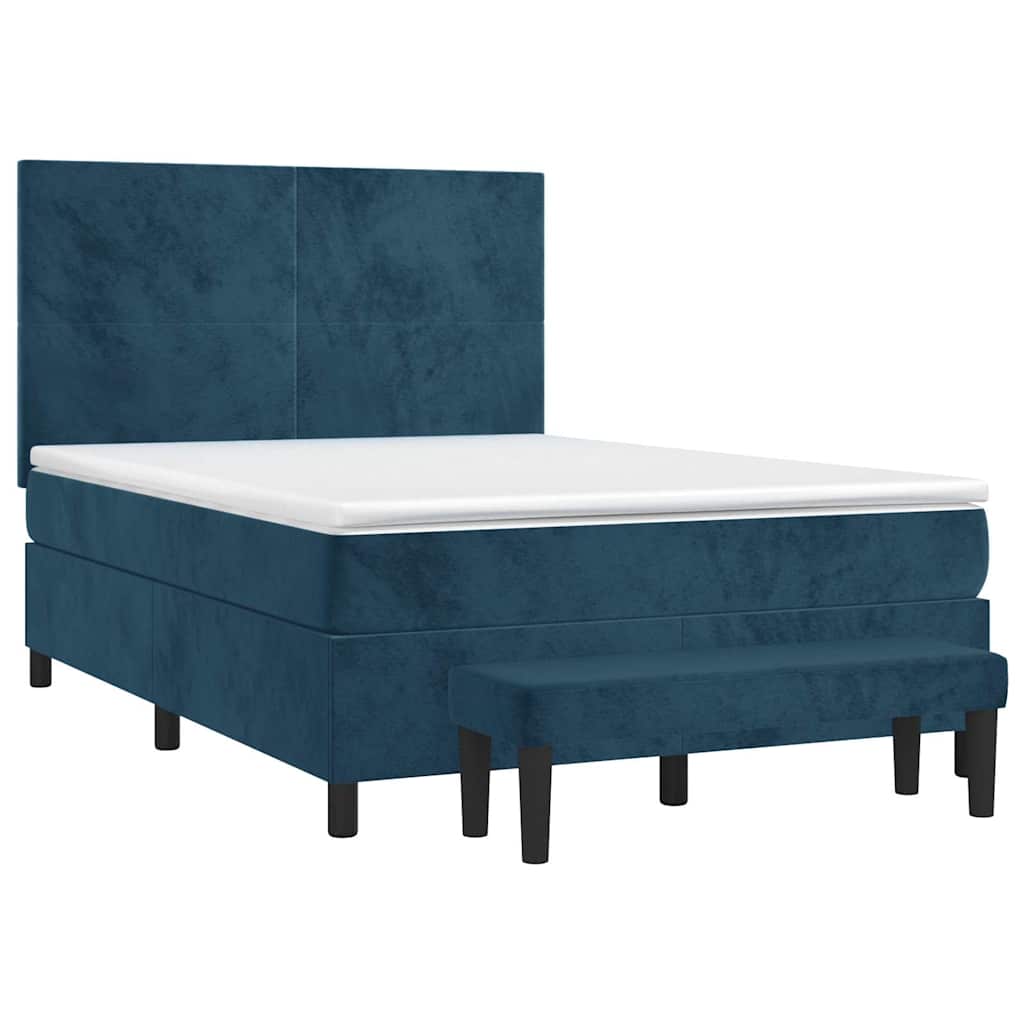 vidaXL Κρεβάτι Boxspring με Στρώμα Σκούρο Μπλε 140x200 εκ. Βελούδινο