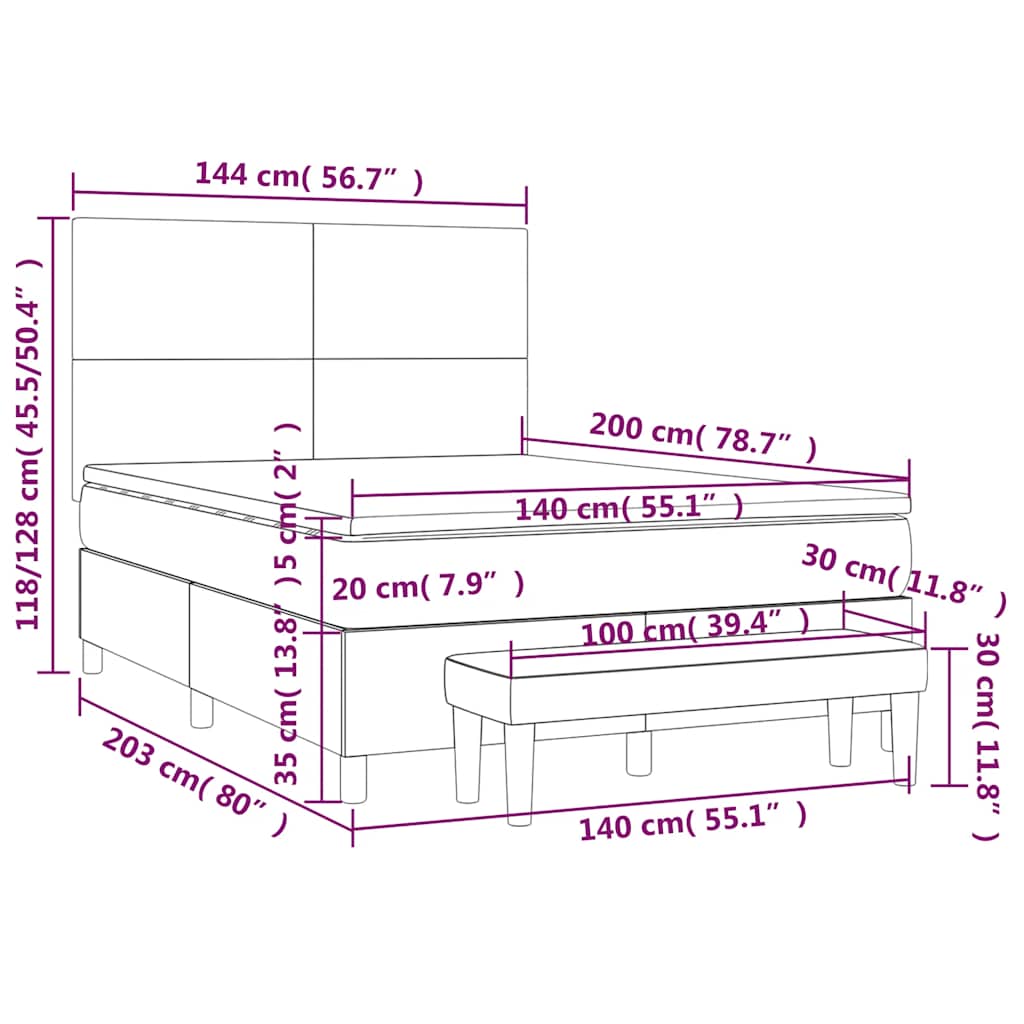 vidaXL Κρεβάτι Boxspring με Στρώμα Σκούρο Μπλε 140x200 εκ. Βελούδινο