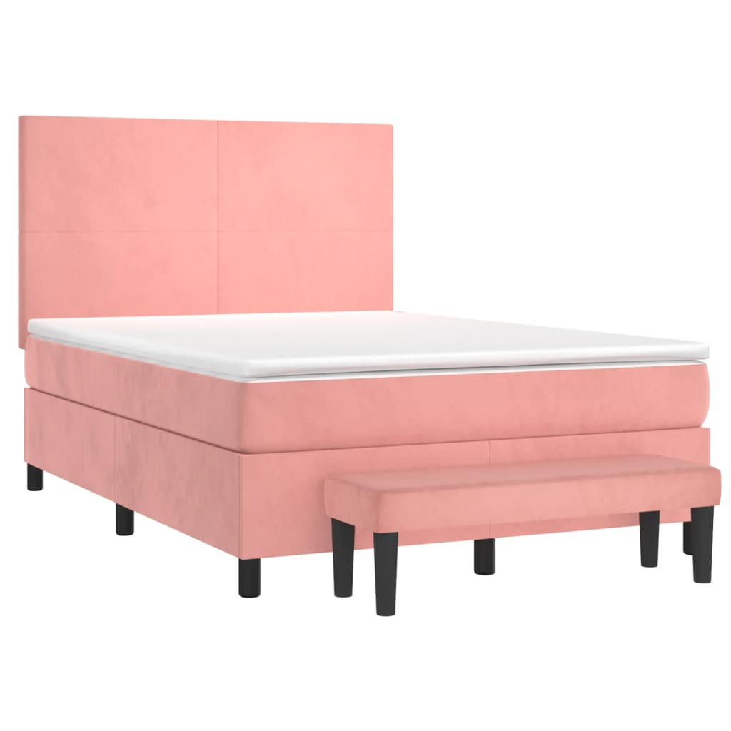 vidaXL Κρεβάτι Boxspring με Στρώμα Ροζ 140x200 εκ. Βελούδινο
