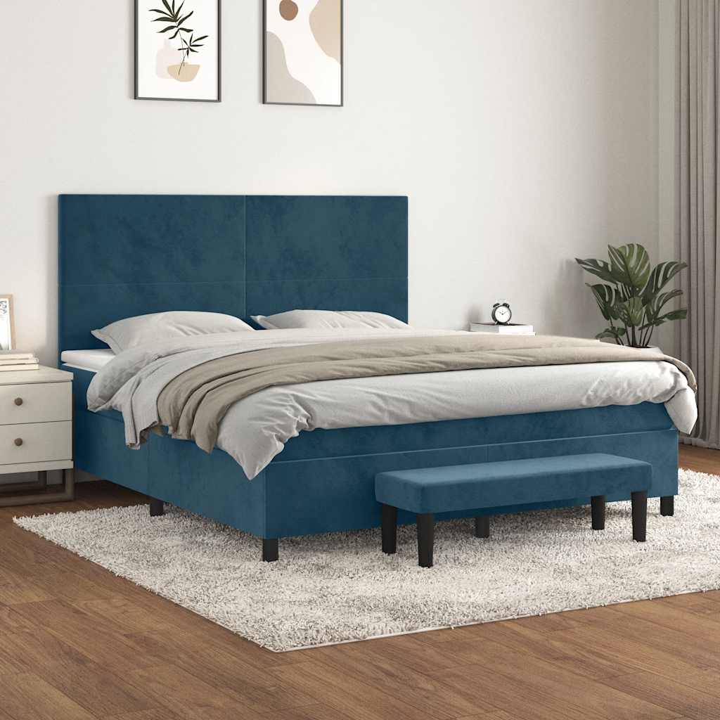 vidaXL Κρεβάτι Boxspring με Στρώμα Σκούρο Μπλε 160x200 εκ. Βελούδινο