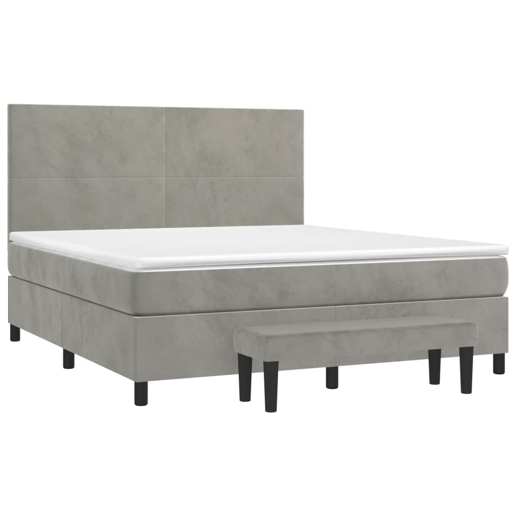 vidaXL Κρεβάτι Boxspring με Στρώμα Ανοιχτό Γκρι 180x200 εκ. Βελούδινο