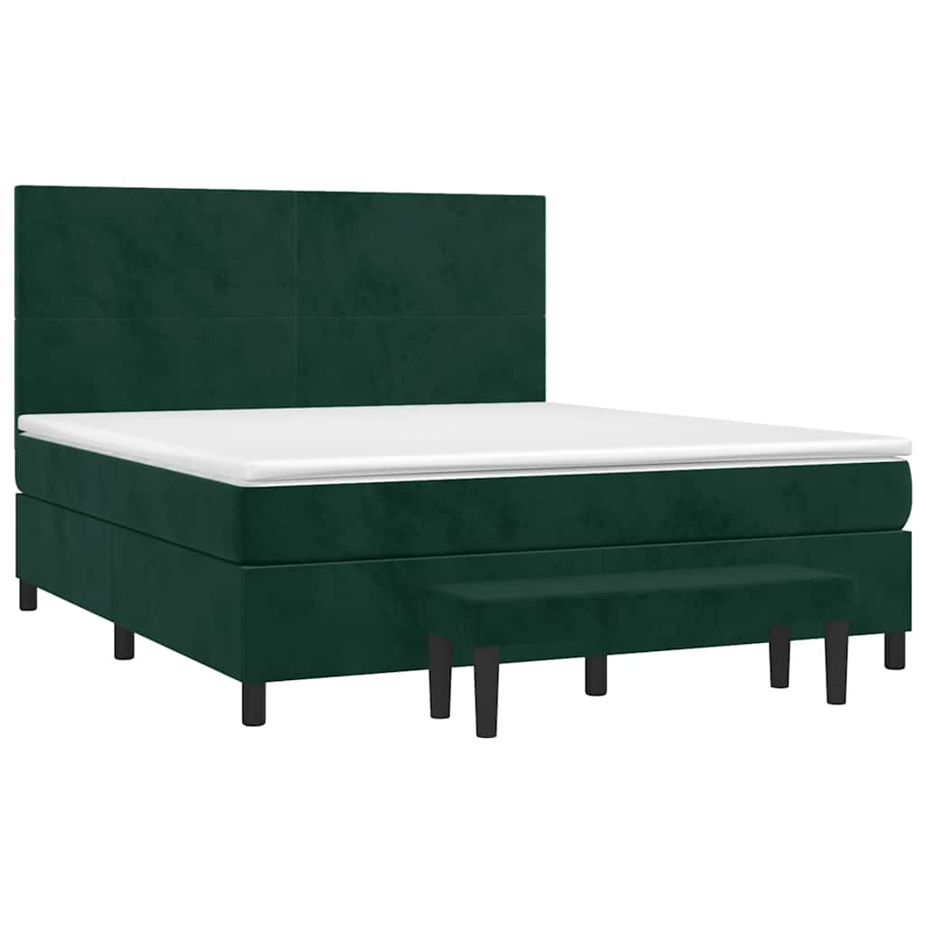 vidaXL Κρεβάτι Boxspring με Στρώμα Σκούρο Πράσινο 180x200εκ. Βελούδινο