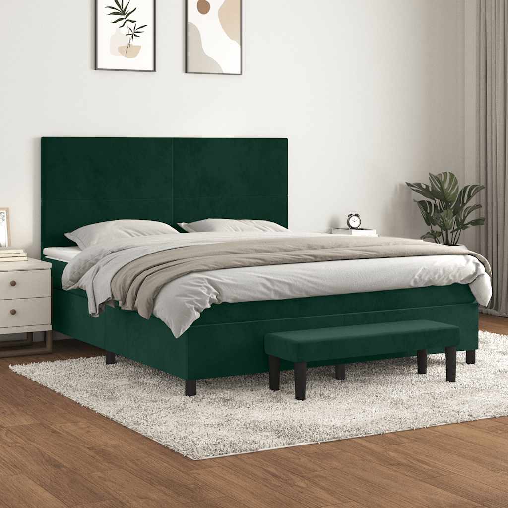 vidaXL Κρεβάτι Boxspring με Στρώμα Σκούρο Πράσινο 180x200εκ. Βελούδινο