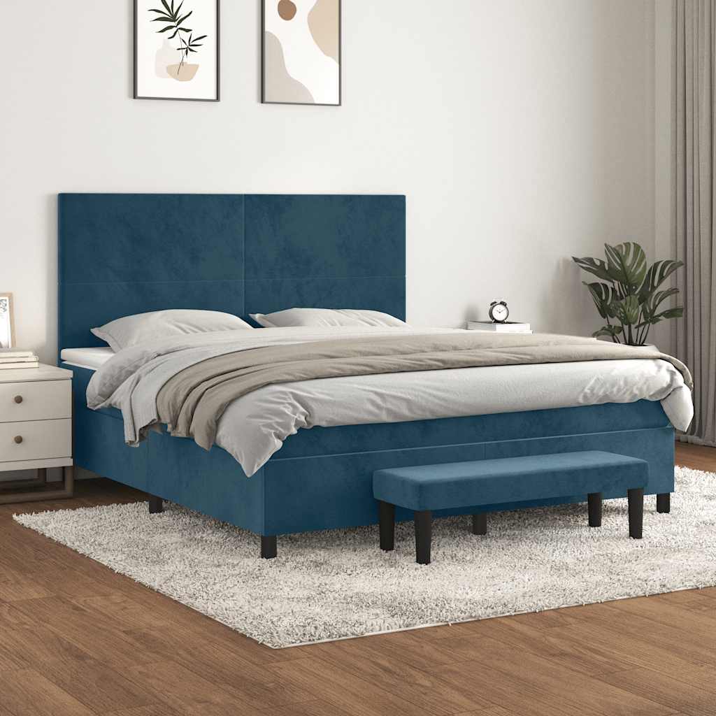 vidaXL Κρεβάτι Boxspring με Στρώμα Σκούρο Μπλε 180x200 εκ. Βελούδινο