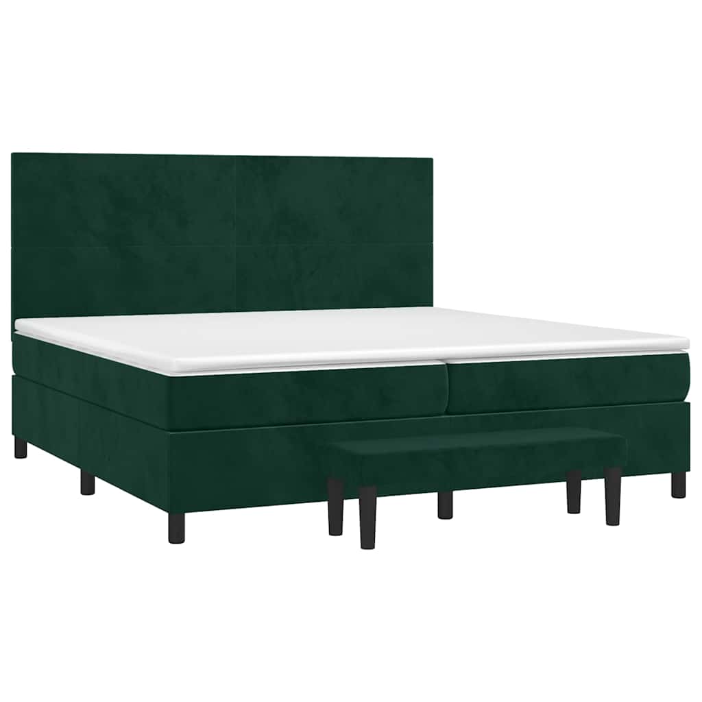 vidaXL Κρεβάτι Boxspring με Στρώμα Σκούρο Πράσινο 200x200εκ. Βελούδινο