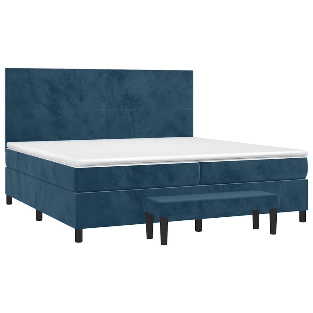 vidaXL Κρεβάτι Boxspring με Στρώμα Σκούρο Μπλε 200x200 εκ. Βελούδινο