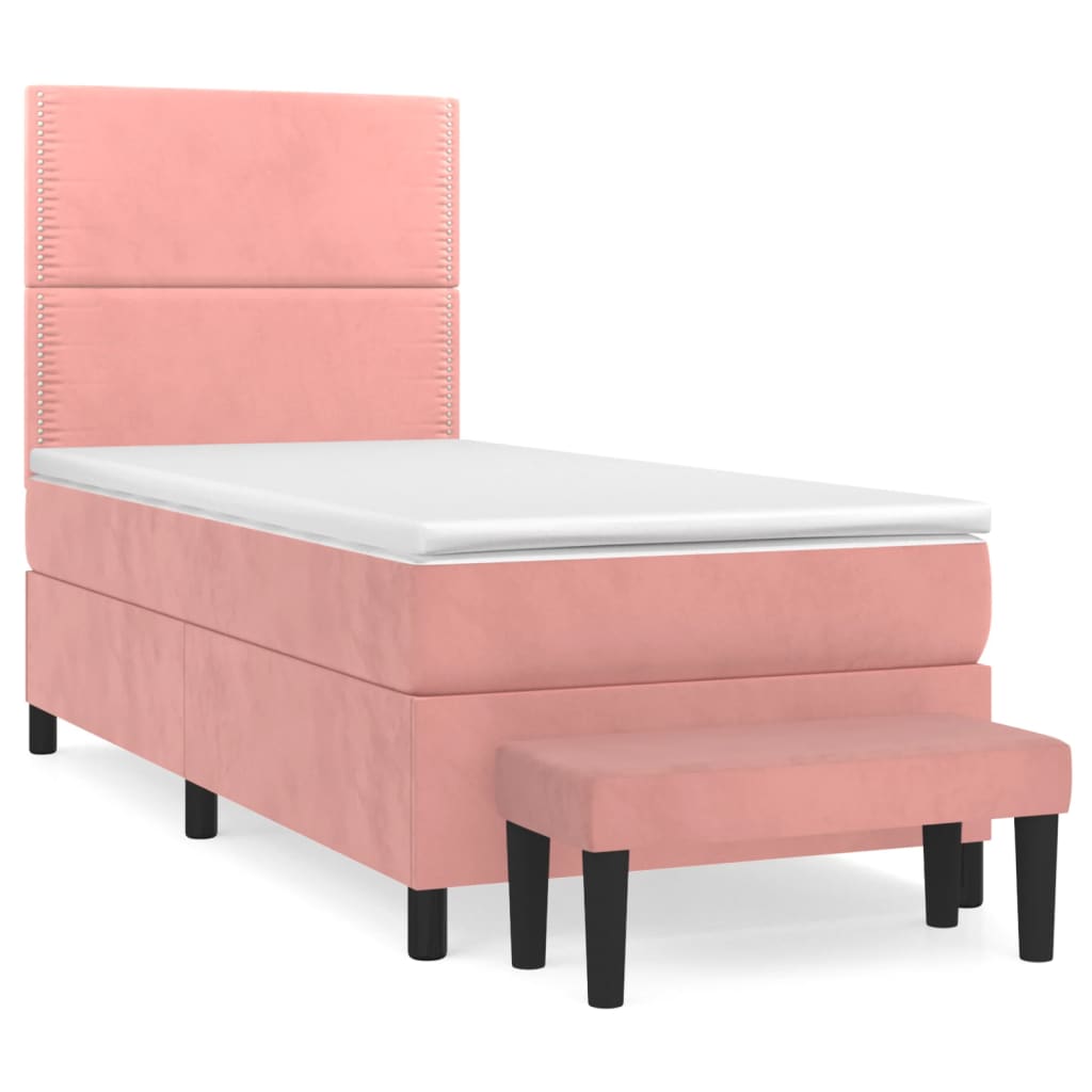 vidaXL Κρεβάτι Boxspring με Στρώμα Ροζ 80 x 200 εκ. Βελούδινο