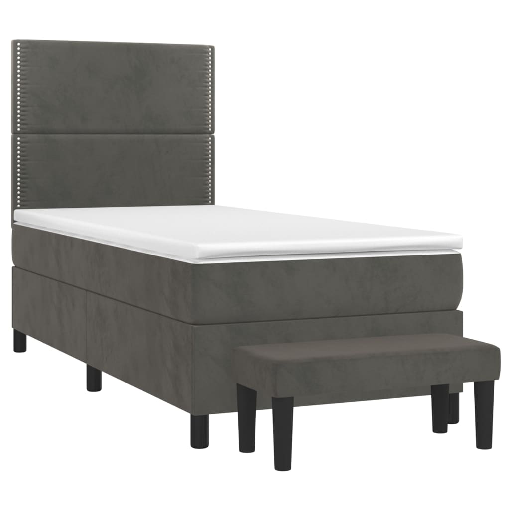 vidaXL Κρεβάτι Boxspring με Στρώμα Σκούρο Γκρι 90x190 εκ. Βελούδινο