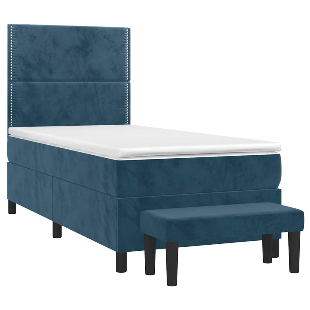 vidaXL Κρεβάτι Boxspring με Στρώμα Σκούρο Μπλε 90x190 εκ. Βελούδινο