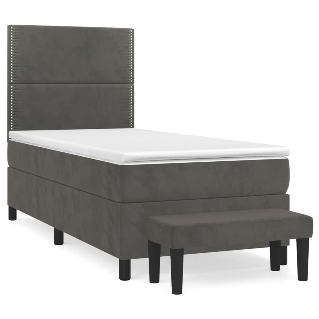 vidaXL Κρεβάτι Boxspring με Στρώμα Σκούρο Γκρι 90x200 εκ. Βελούδινο