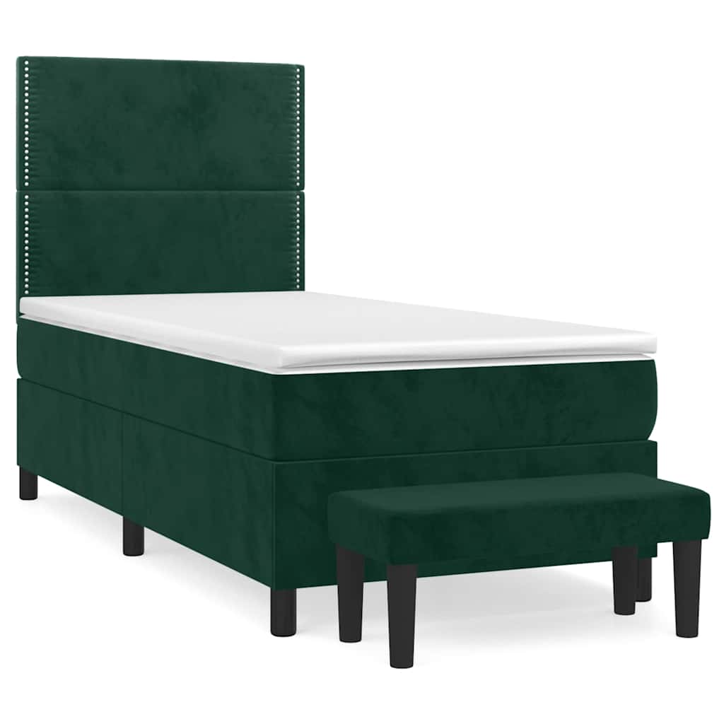 vidaXL Κρεβάτι Boxspring με Στρώμα Σκούρο Πράσινο 90x200 εκ. Βελούδινο