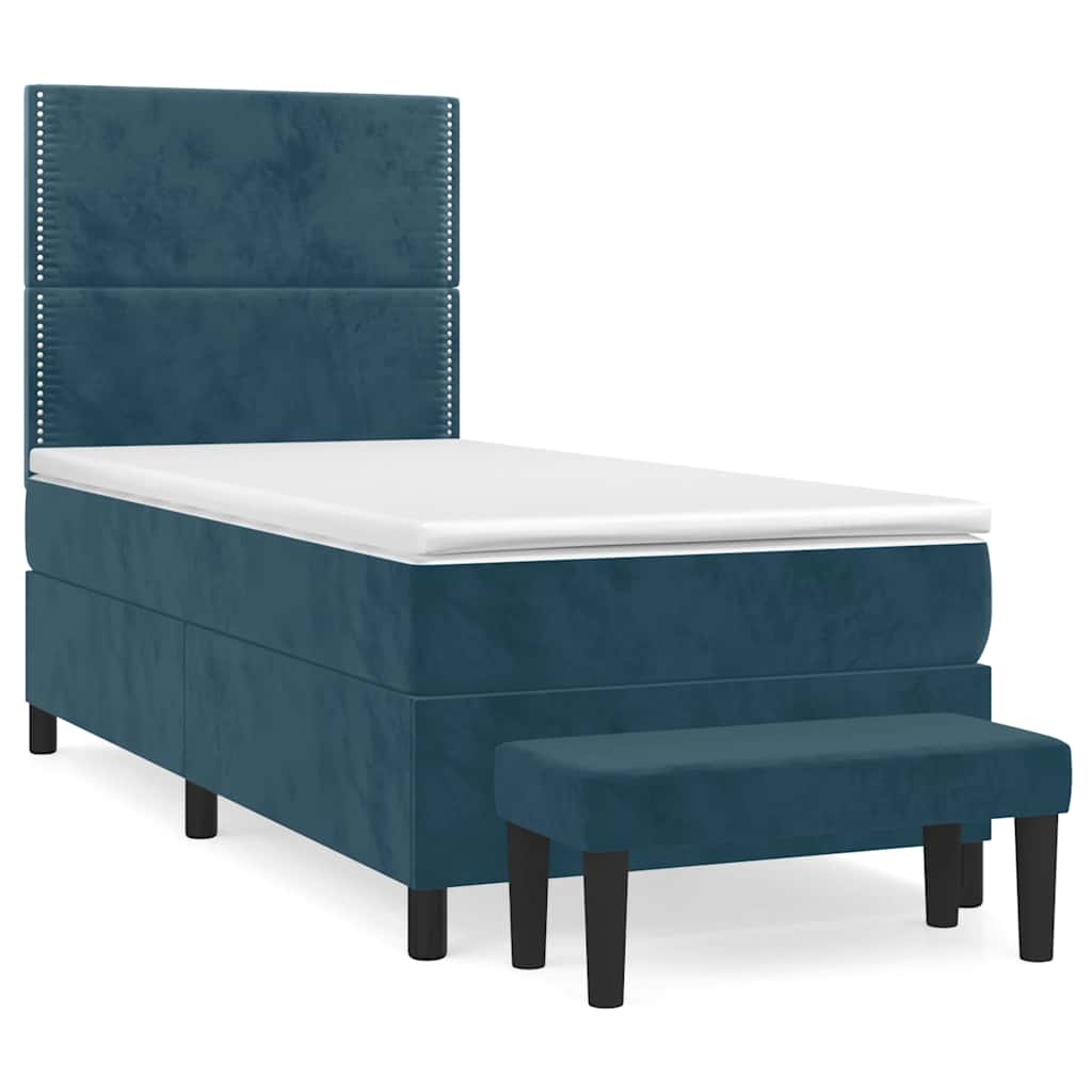 vidaXL Κρεβάτι Boxspring με Στρώμα Σκούρο Μπλε 90x200 εκ. Βελούδινο