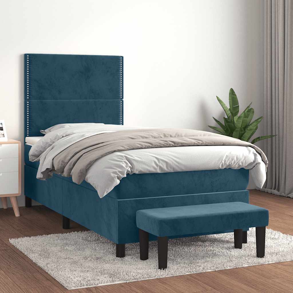 vidaXL Κρεβάτι Boxspring με Στρώμα Σκούρο Μπλε 90x200 εκ. Βελούδινο