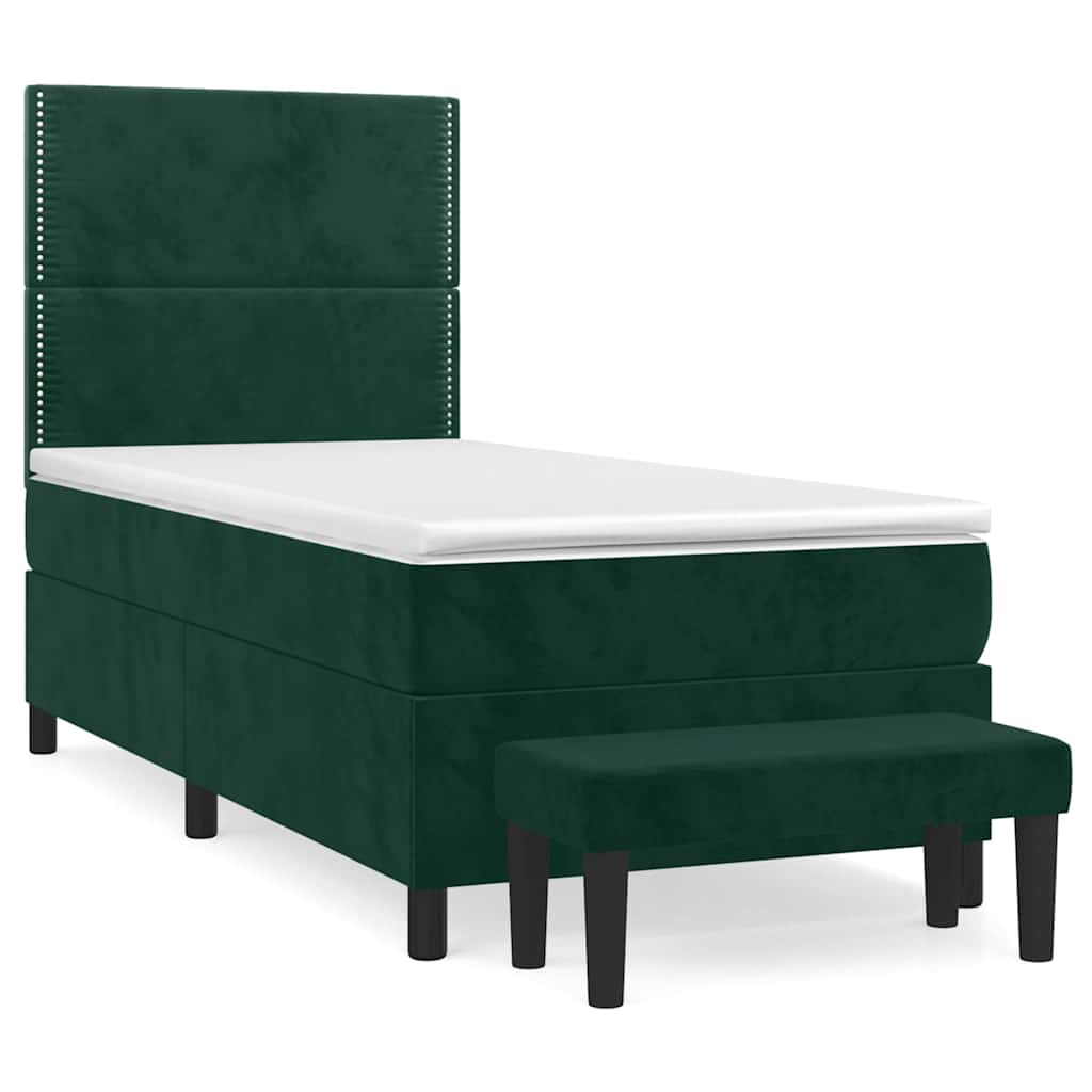 vidaXL Κρεβάτι Boxspring με Στρώμα Σκούρο Πράσινο 100x200εκ. Βελούδινο