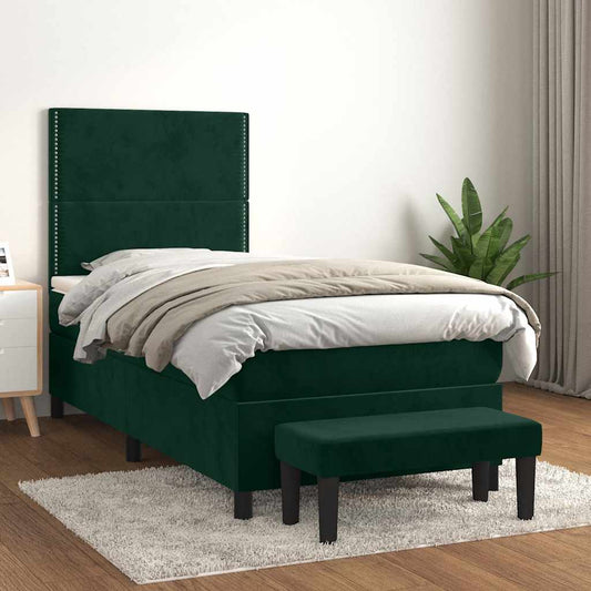 vidaXL Κρεβάτι Boxspring με Στρώμα Σκούρο Πράσινο 100x200εκ. Βελούδινο
