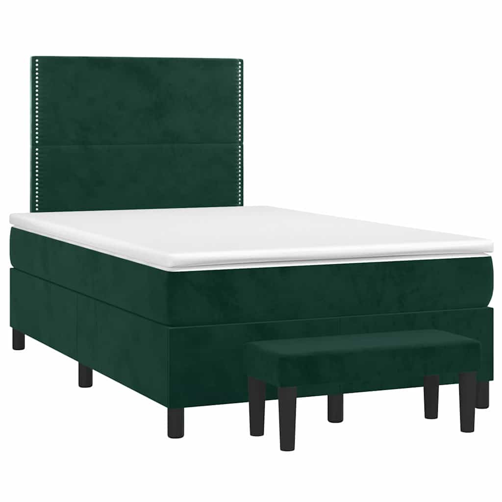 vidaXL Κρεβάτι Boxspring με Στρώμα Σκούρο Πράσινο 120x200εκ. Βελούδινο