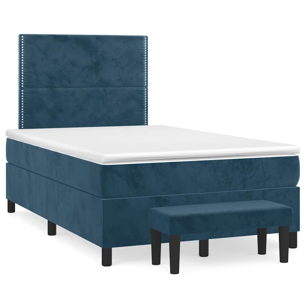 vidaXL Κρεβάτι Boxspring με Στρώμα Σκούρο Μπλε 120x200 εκ. Βελούδινο