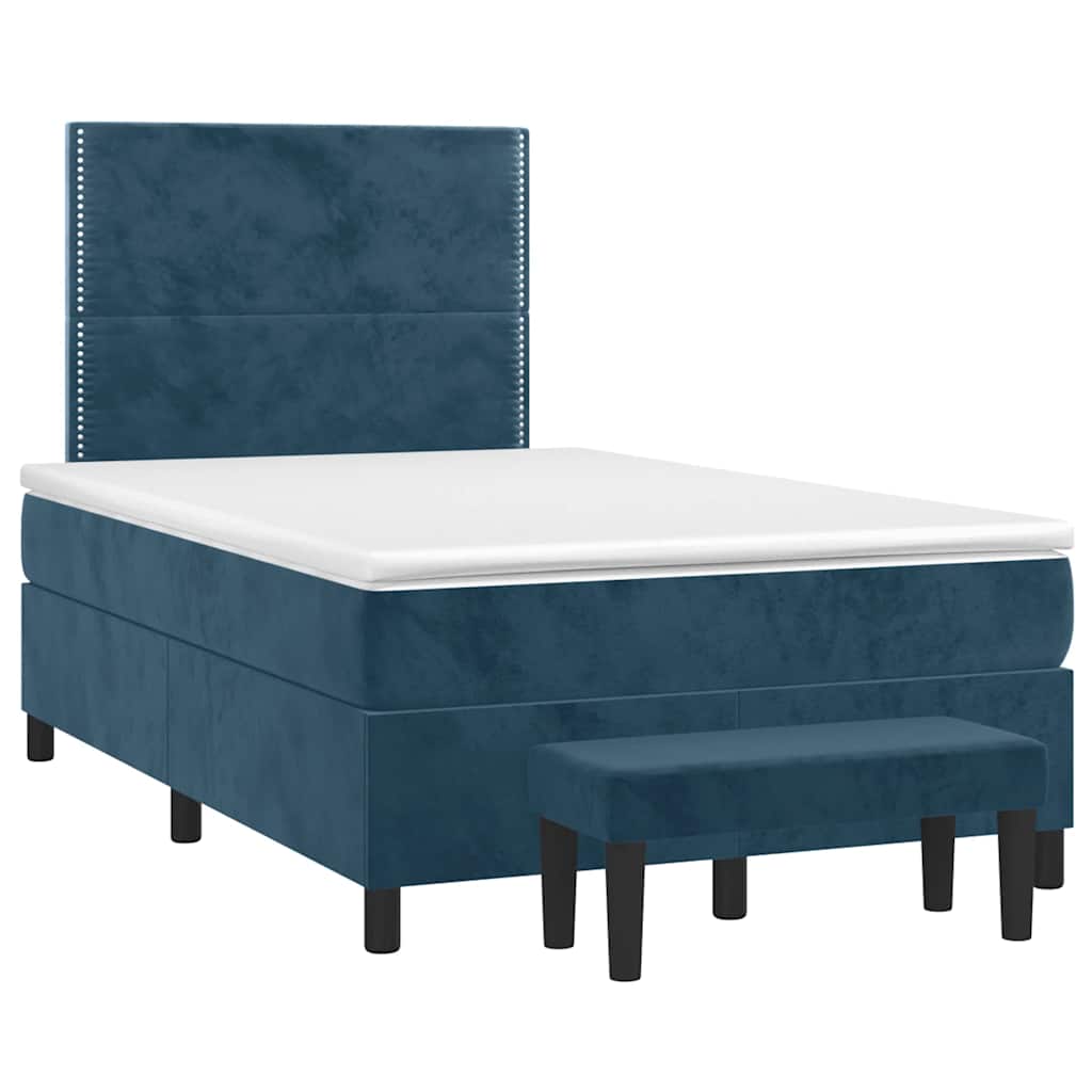 vidaXL Κρεβάτι Boxspring με Στρώμα Σκούρο Μπλε 120x200 εκ. Βελούδινο