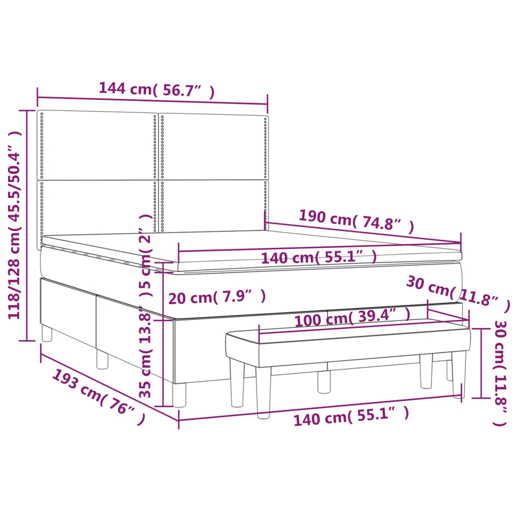 vidaXL Κρεβάτι Boxspring με Στρώμα Ανοιχτό Γκρι 140x190 εκ. Βελούδινο