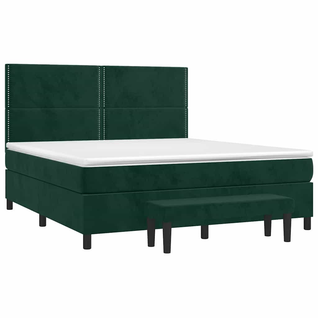 vidaXL Κρεβάτι Boxspring με Στρώμα Σκούρο Πράσινο 180x200εκ. Βελούδινο
