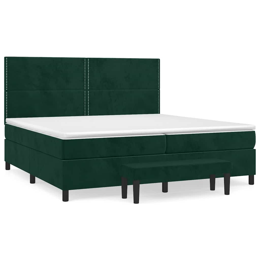 vidaXL Κρεβάτι Boxspring με Στρώμα Σκούρο Πράσινο 200x200εκ. Βελούδινο