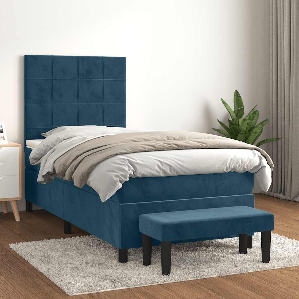 vidaXL Κρεβάτι Boxspring με Στρώμα Σκούρο Μπλε 90x190 εκ. Βελούδινο