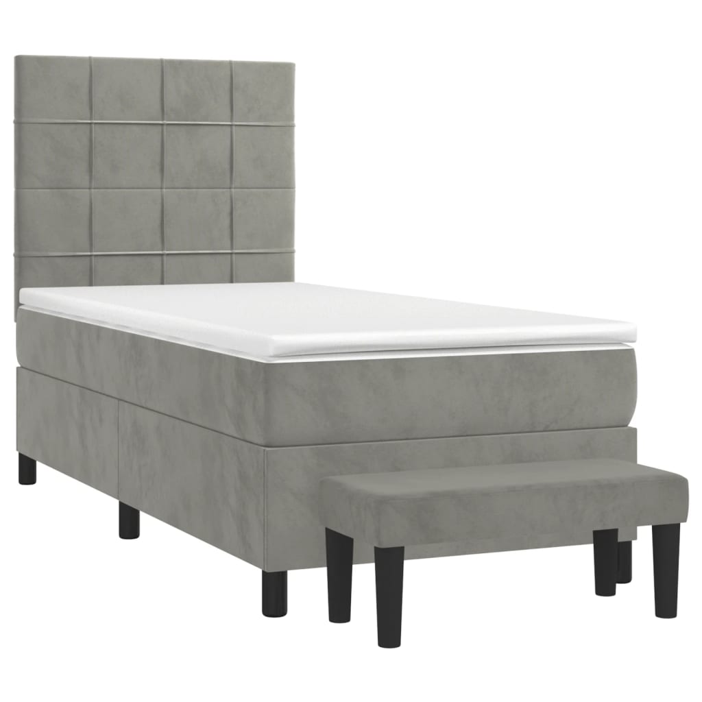 vidaXL Κρεβάτι Boxspring με Στρώμα Ανοιχτό Γκρι 90x200 εκ. Βελούδινο