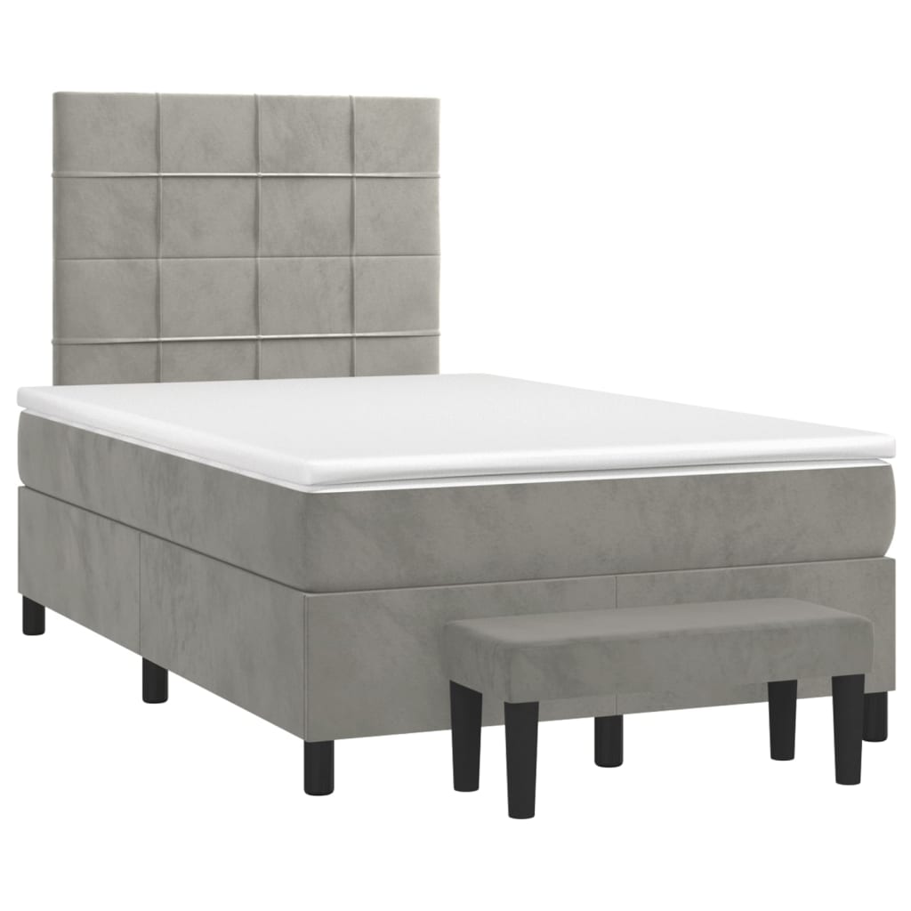 vidaXL Κρεβάτι Boxspring με Στρώμα Ανοιχτό Γκρι 120x200 εκ. Βελούδινο