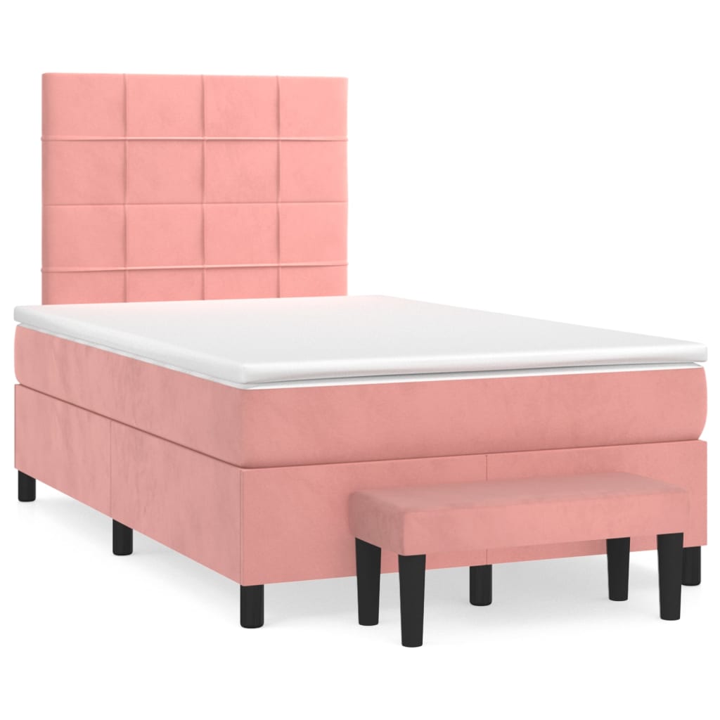 vidaXL Κρεβάτι Boxspring με Στρώμα Ροζ 120x200 εκ. Βελούδινο