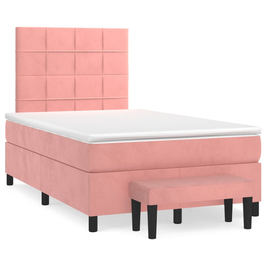 vidaXL Κρεβάτι Boxspring με Στρώμα Ροζ 120x200 εκ. Βελούδινο