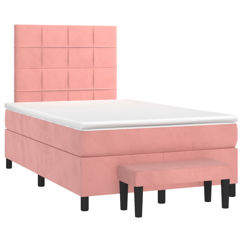 vidaXL Κρεβάτι Boxspring με Στρώμα Ροζ 120x200 εκ. Βελούδινο