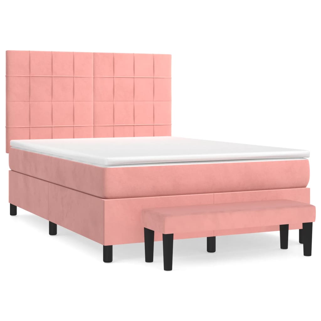 vidaXL Κρεβάτι Boxspring με Στρώμα Ροζ 140x190 εκ. Βελούδινο