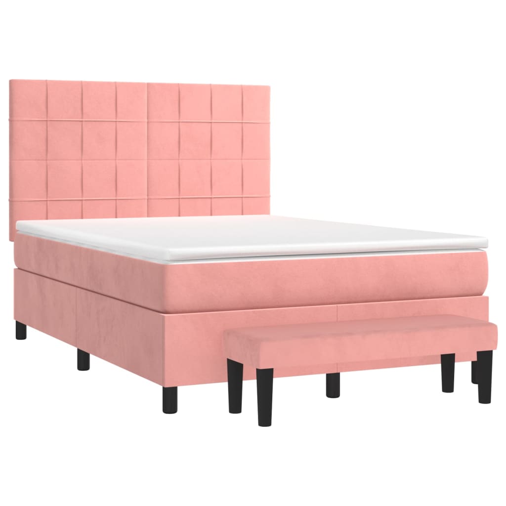 vidaXL Κρεβάτι Boxspring με Στρώμα Ροζ 140x190 εκ. Βελούδινο