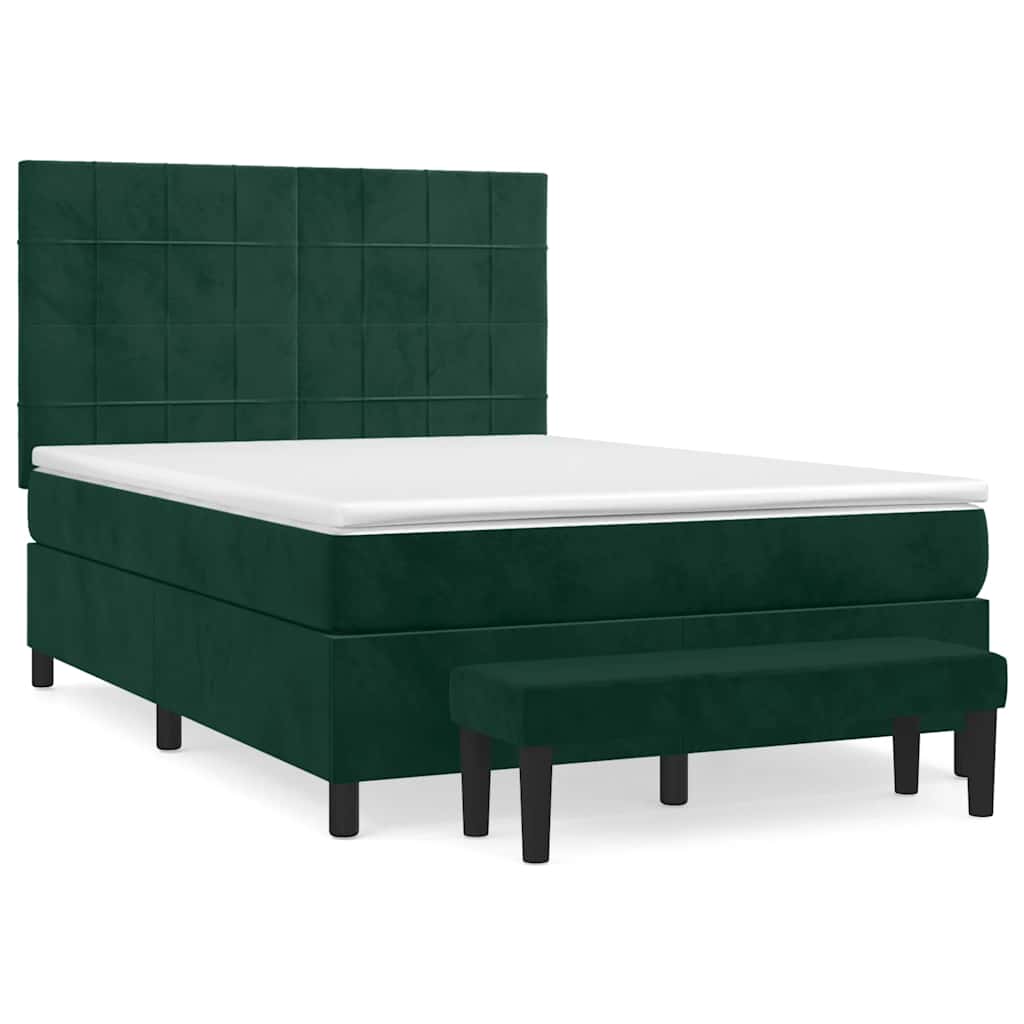 vidaXL Κρεβάτι Boxspring με Στρώμα Σκούρο Πράσινο 140x200εκ. Βελούδινο