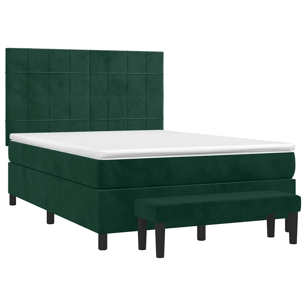 vidaXL Κρεβάτι Boxspring με Στρώμα Σκούρο Πράσινο 140x200εκ. Βελούδινο