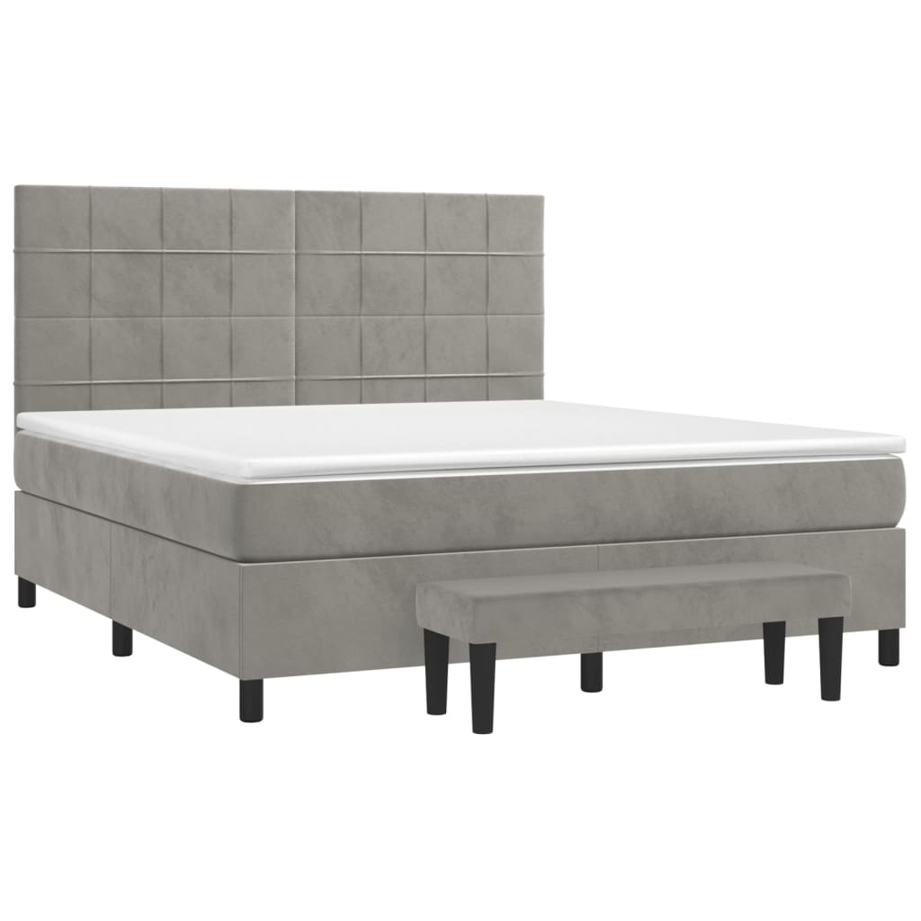 vidaXL Κρεβάτι Boxspring με Στρώμα Ανοιχτό Γκρι 160x200 εκ. Βελούδινο
