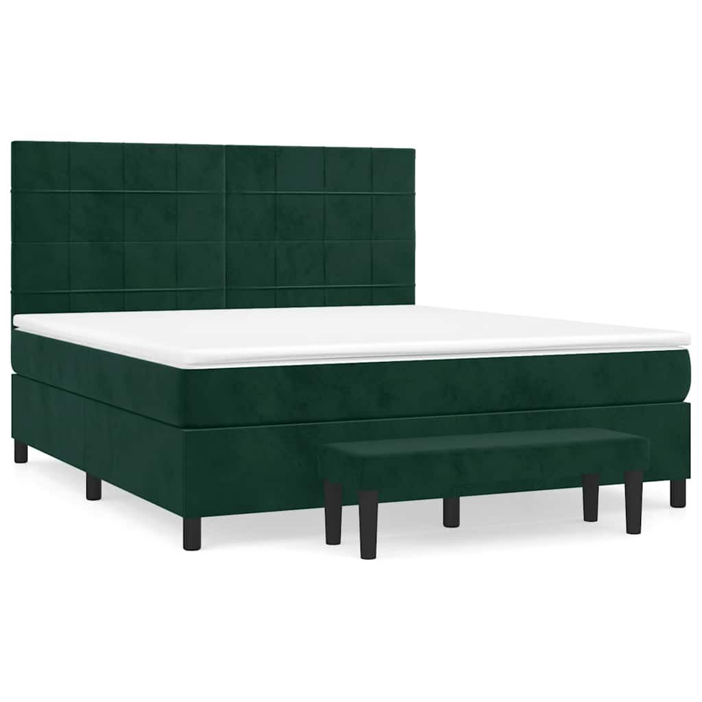 vidaXL Κρεβάτι Boxspring με Στρώμα Σκούρο Πράσινο 160x200εκ. Βελούδινο