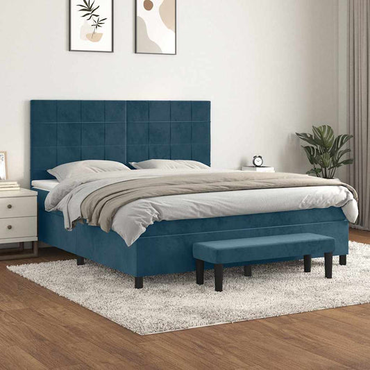 vidaXL Κρεβάτι Boxspring με Στρώμα Σκούρο Μπλε 160x200 εκ. Βελούδινο