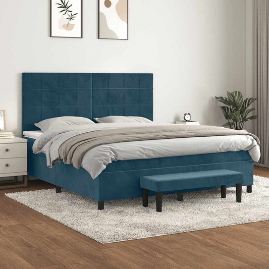 vidaXL Κρεβάτι Boxspring με Στρώμα Σκούρο Μπλε 180x200 εκ. Βελούδινο