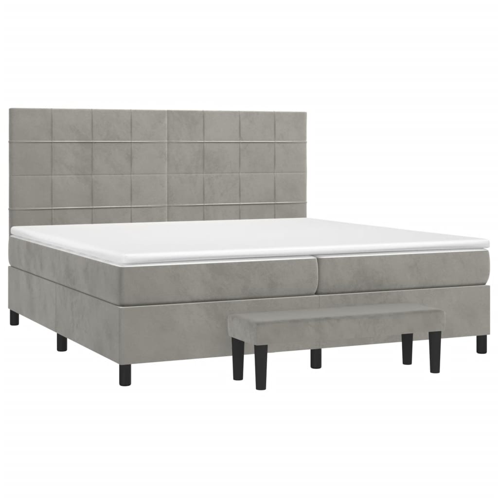 vidaXL Κρεβάτι Boxspring με Στρώμα Ανοιχτό Γκρι 200x200 εκ. Βελούδινο